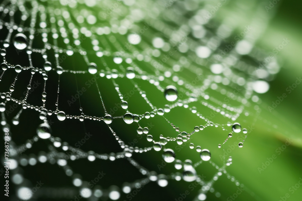 Nature's Jewels: Dew Drops Adorning a Spider's Web in Morning Light
