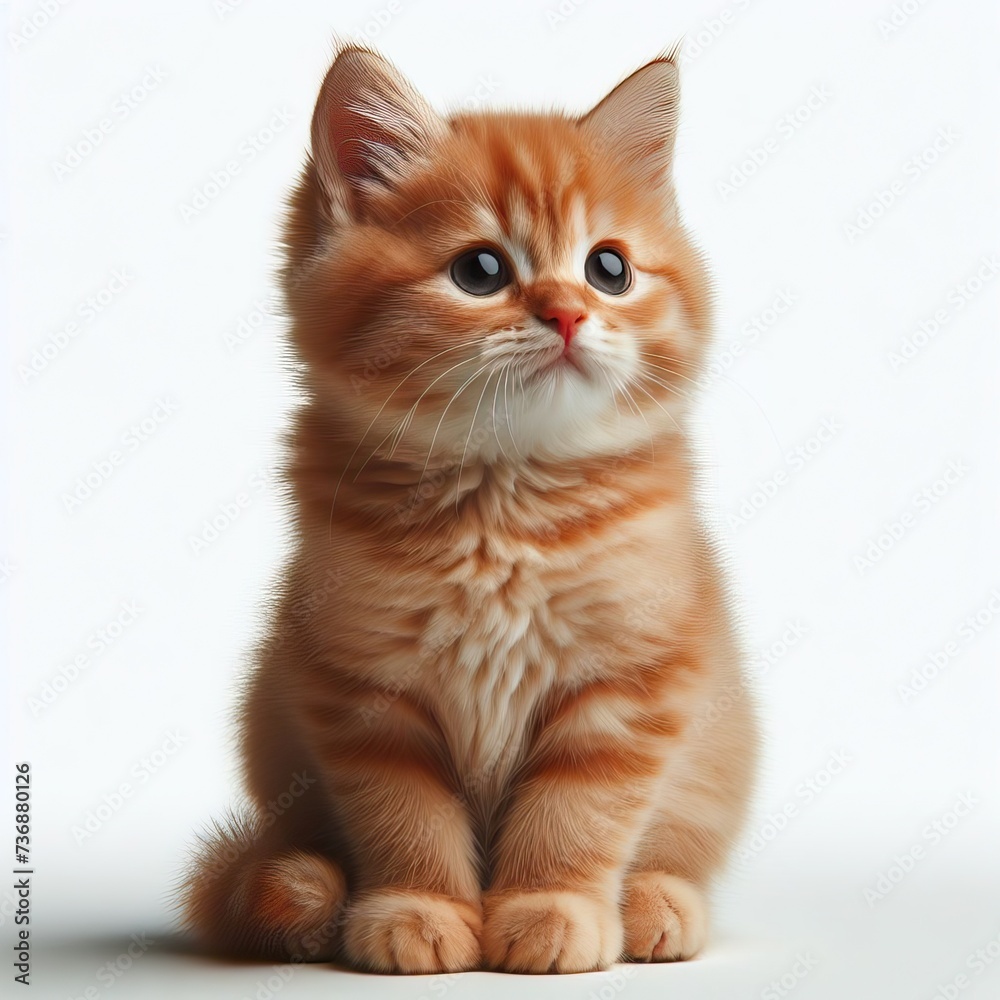 Obraz premium red, cat, orange cat laying, down wearing a collar, cat on a white background, a cat sitting on a white surface, Cute domestic animal. Cute red-yellow pale cat sitting