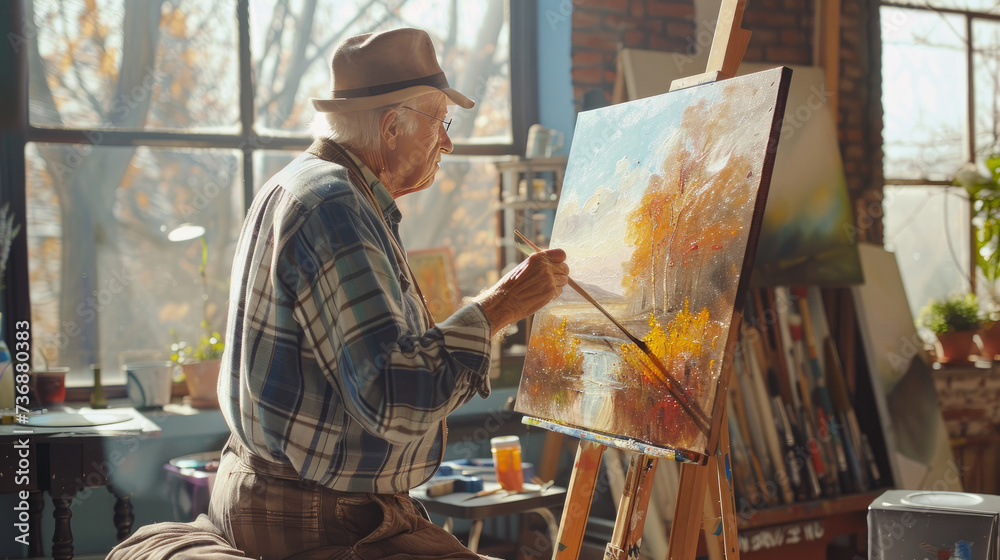 Retirement Bliss: A Passionate Senior Unleashing Creativity through Landscape Painting