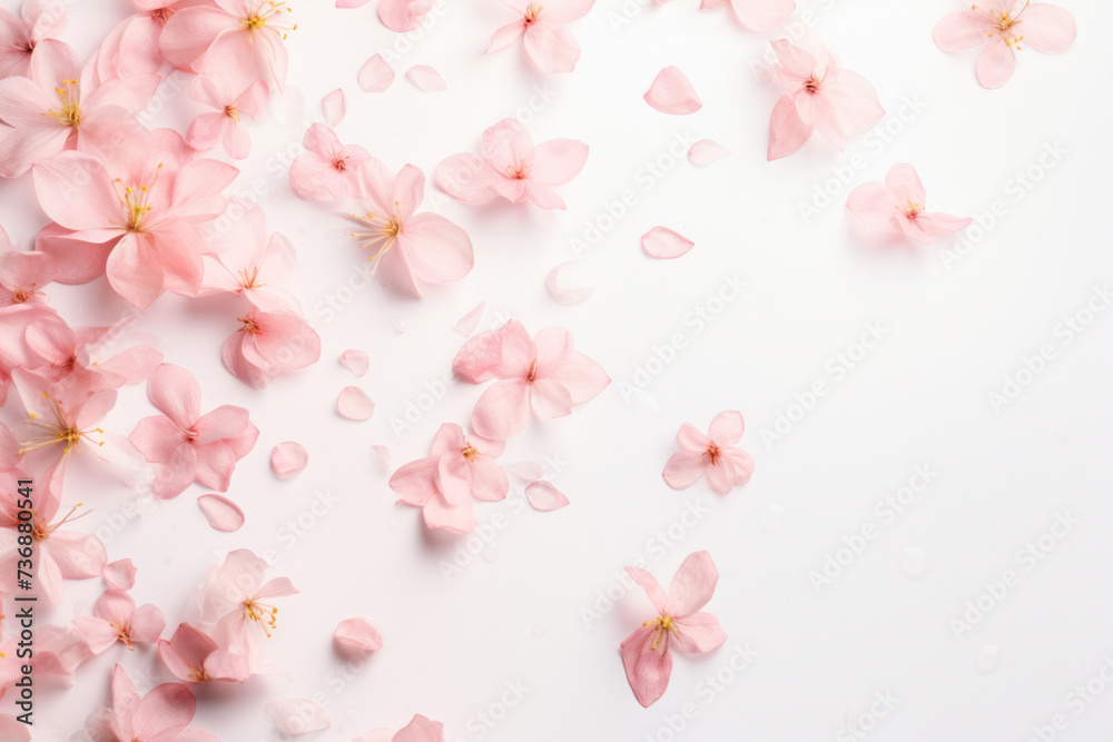 Serene Petal Drift: Soft Pink Blossoms on a Cool Blue Backdrop