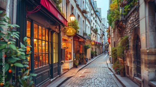 Quaint neighborhood in district in Paris France showcasing Parisian structures and attractions.