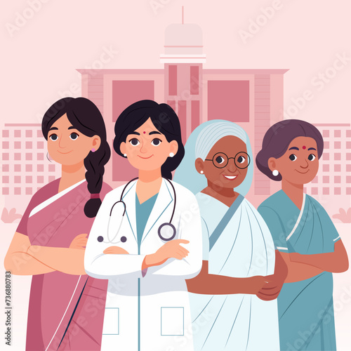 Indian women working in the hospital and healthcare sector