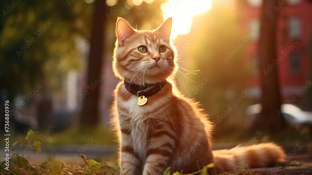 Portrait of a cat in a beautiful collar.