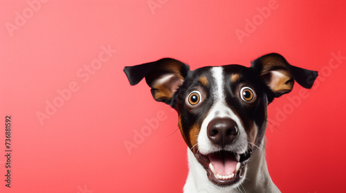 Portrait of shocked dog  unexpected gift surprise.