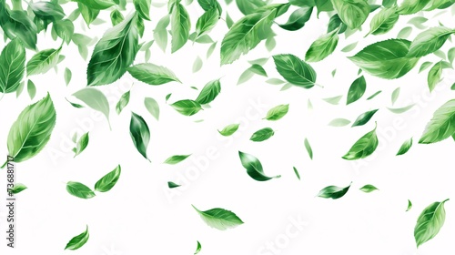 Fluttering emerald foliage displays as an environmentally-friendly design element for herbal tea and beauty products, promoting a healthy lifestyle.