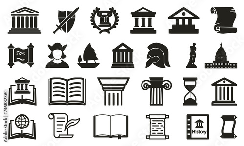 Museum icon bundle. history museum icon set