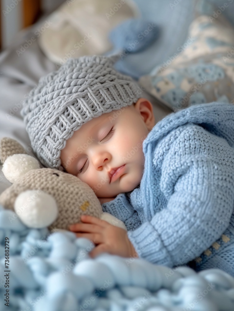 Infant slumbers peacefully in crib, bringing joy to family on special day. Adorable child naps in cozy bed. Infant slumbers peacefully in crib, bringing joy to family on special day. Adorable child naps in cozy bed.