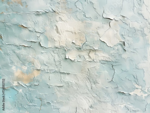 A light blue wall texture is being used for an abstract background, featuring minimalist ceramics, holotone printing, soft outlines, and colors of light beige, gray, and dark white. photo