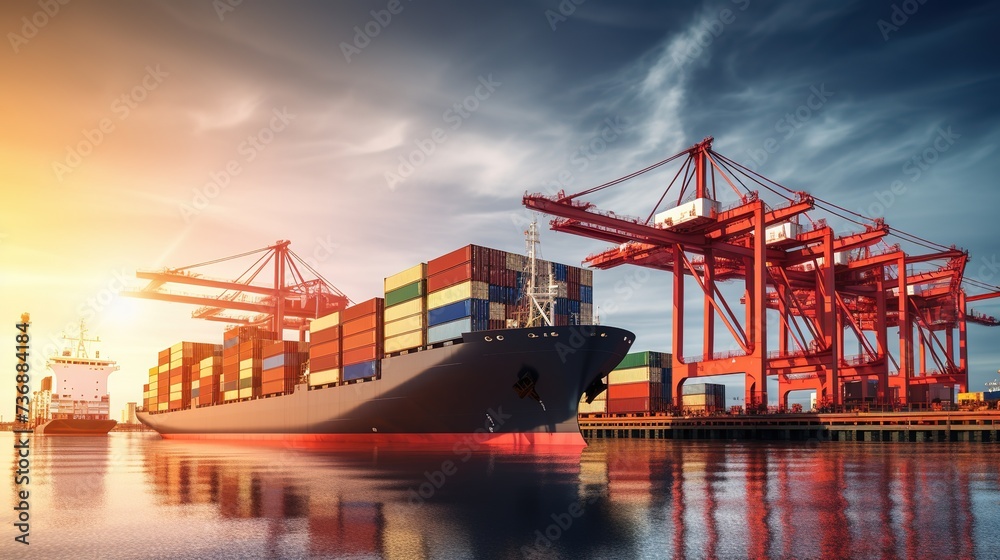 Shipping industry delivering cargo on large container ship ai generated Pro Photo with sea and container in background