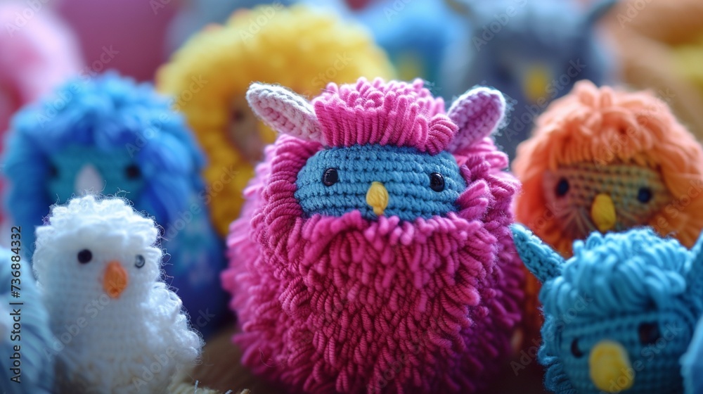 Yarn pom-pom animals Create fluffy and adorable pom-pom animals like sheep, bunnies, or owls using colorful yarn. Capture them in a playful arrangement in 8K UHD close-up. Yarn pom-pom animals Create fluffy and adorable pom-pom animals like sheep, bunnies, or owls using colorful yarn. Capture them in a playful arrangement in 8K UHD close-up.