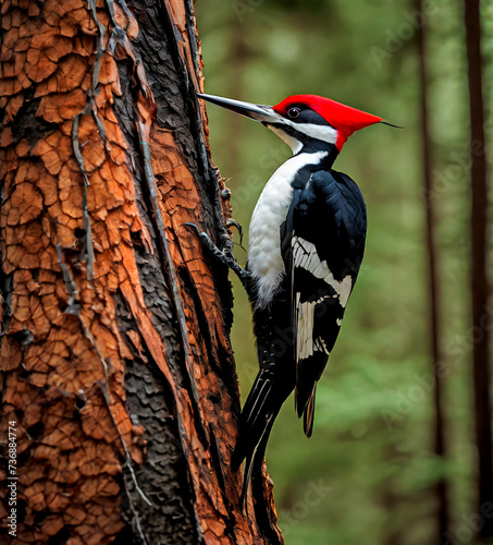 Ivory billed woodpecker, Campephilus principalis, specimen in a pine photo