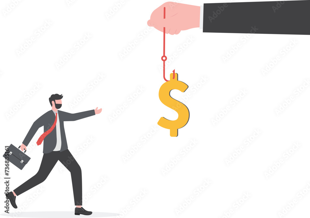 businessman running catch a dollar placed on a hook ,active income concept
businessman running catch a dollar placed on a hook ,active income concept