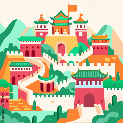 Great Wall of China colorful vector