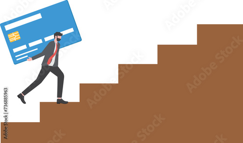 businessman carrying heavy credit card debt financial concept
