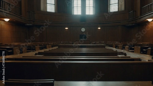 Empty wood interior courtroom without any text photo