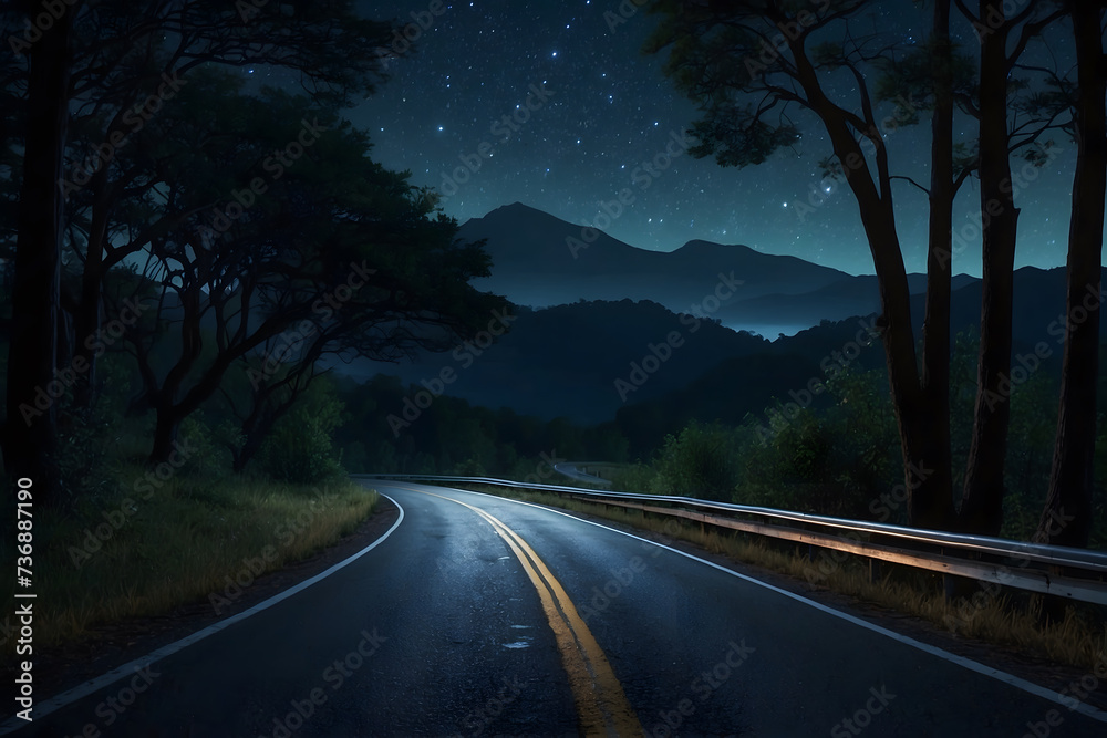 A view of a highway road at night