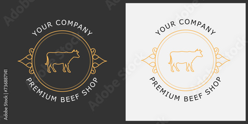 Gourmet Butchery: Dynamic Cow Beef Shop Luxury Logo Concept.