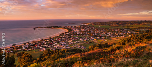 The view of the Apollo Bay in the sunrise from Marriner's lookout photo