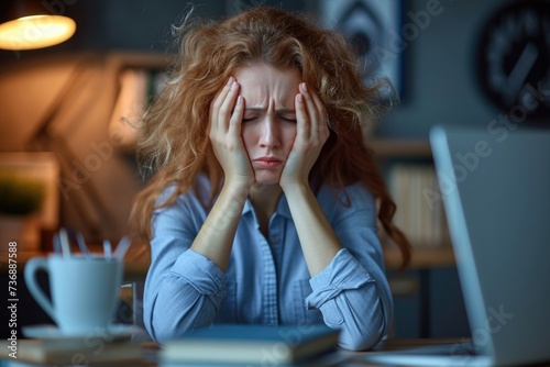 Stressed woman at work  photo