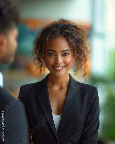 A portrait of a businesswoman in the office with suit