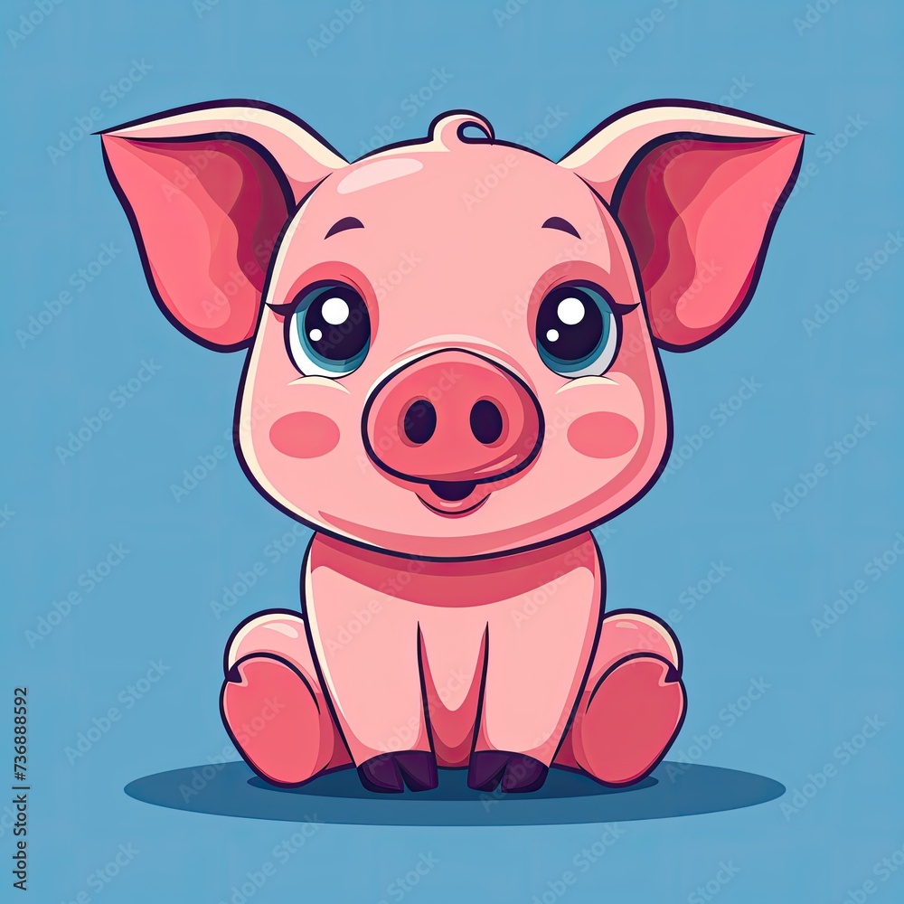 flat logo of Vector pig illustration vector cute