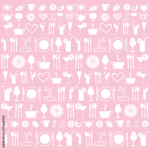 Vintage restaurant menu. Food and drink seamless doodles pattern. Good for textile fabric design, wrapping paper, website wallpapers, textile, nursery wallpaper, scrappbooking paper, and apparel. 