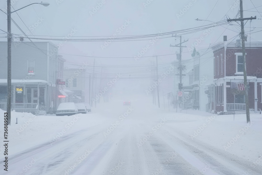 Freezing town, freezing city, no heat, no electricity, extreme cold. blizzard.