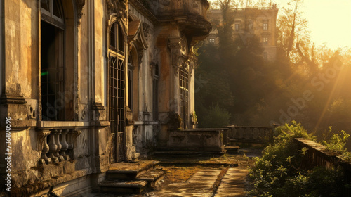 Stripped of its former grandeur an old palace is given new life in the gentle light of sunset. photo
