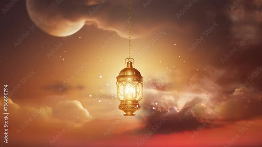 Beautiful Islamic Lantern In The Sky With Moon And Stars