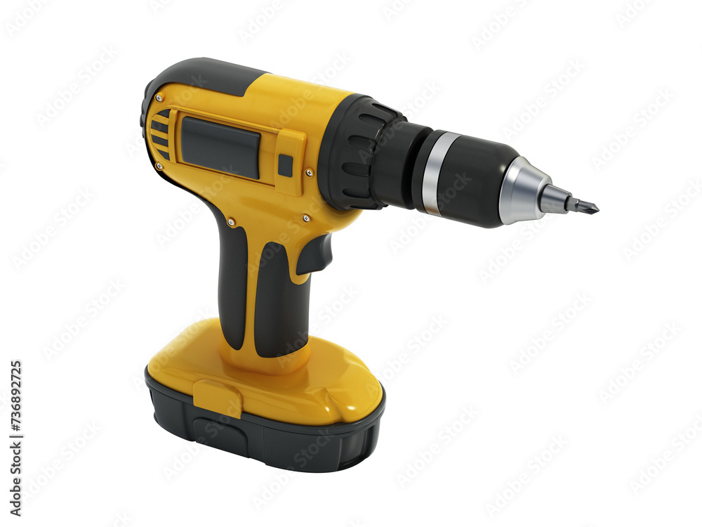 Rechargeable cordless drill isolated on transparent background. 3D illustration