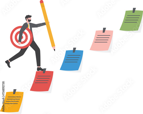 businessman planning with pencil-categorized sticky notes work for project management and sorting important or urgency tasks review project progress on kanban board.vector
