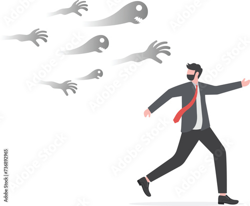 businessman running away from ghost or creepy monster hand chasing,failure, anxiety, depression or panic attack, afraid business failure concept vector

