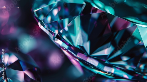 Luxurious dark diamond in deep purple tones. Closeup of precious transparent crystal. Brilliant diamond facets