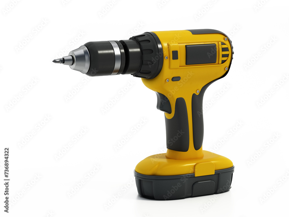 Rechargeable cordless drill isolated on white background. 3D illustration Rechargeable cordless drill isolated on white background. 3D illustration