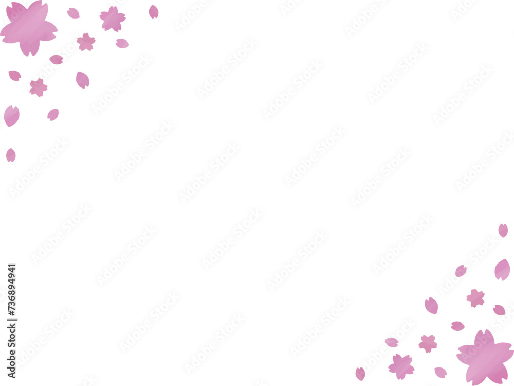 水彩塗りの桜の上下フレーム/イラスト/素材
