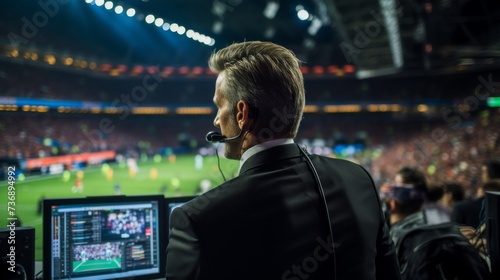Football commentator of the final football match photo