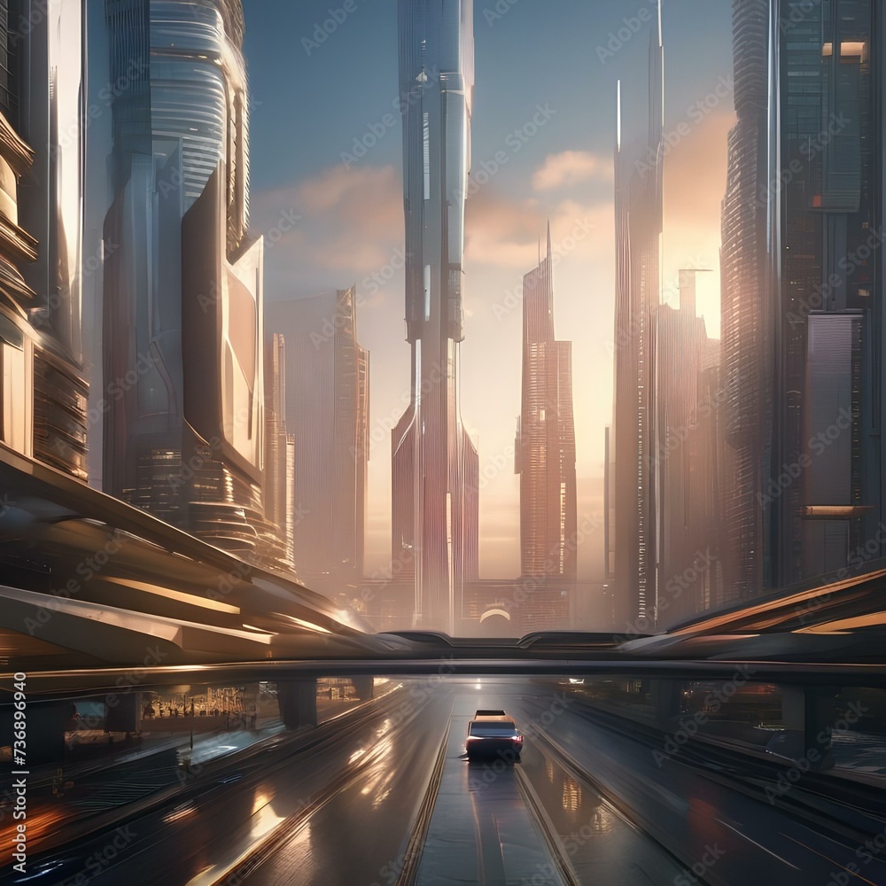 Futuristic megacity, Sprawling metropolis of the future with towering skyscrapers and bustling streets filled with hovercars2 - obrazy, fototapety, plakaty 