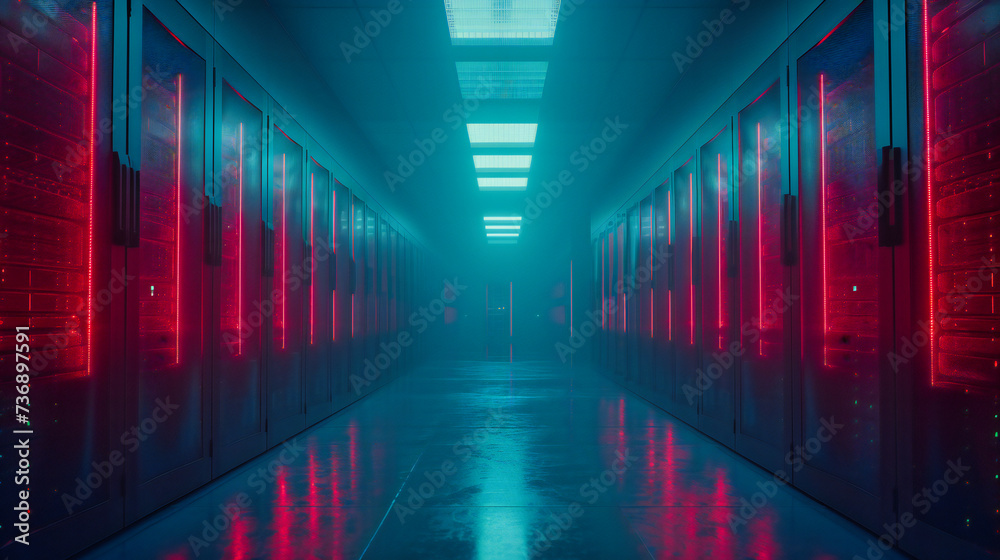 The Silent Corridor: A Dark, Mysterious Pathway Illuminated by Technologys Glow, Echoing the Quiet Before the Digital Storm
