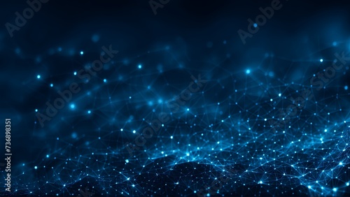 Deep blue nodes pattern banner in stylish futuristic style 