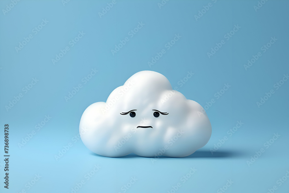 3d rendering of white cloud with sad face isolated on blue background 3d rendering of white cloud with sad face isolated on blue background