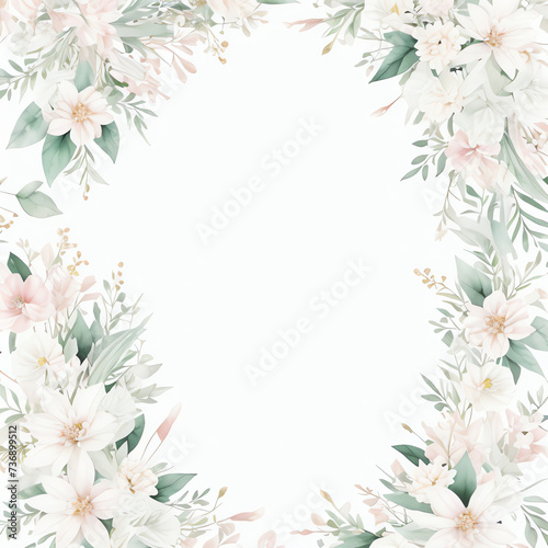 illustration watercolor flower frame, empty space center white background © saritwat