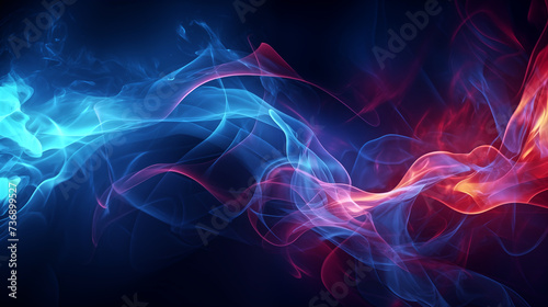 Abstract blue and hot energy with dynamic light effects on dark