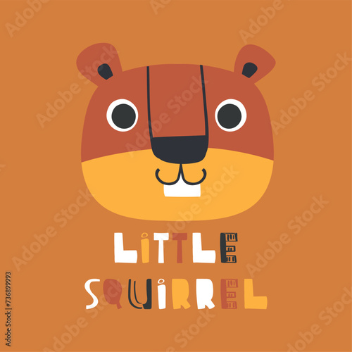 cute squirrel head drawing as vector for tee print