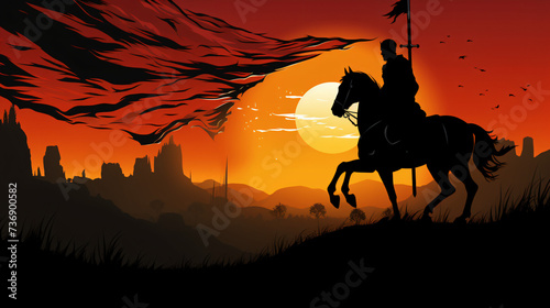 Vector silhouette of a medieval knight on horse.