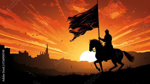 Vector silhouette of a medieval knight on horse.