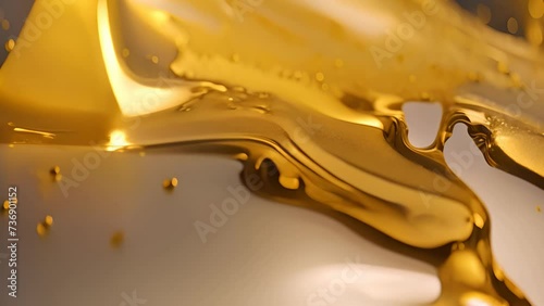 Abstract golden liquid gel dynamic surface. photo
