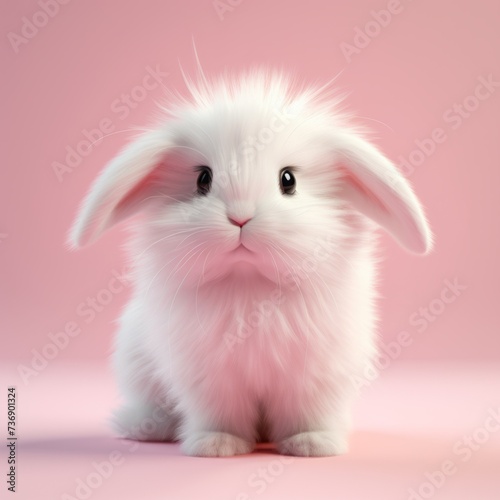 American fluffy lop-eared rabbit on a pink background. cute bunny. 3d. © MaskaRad