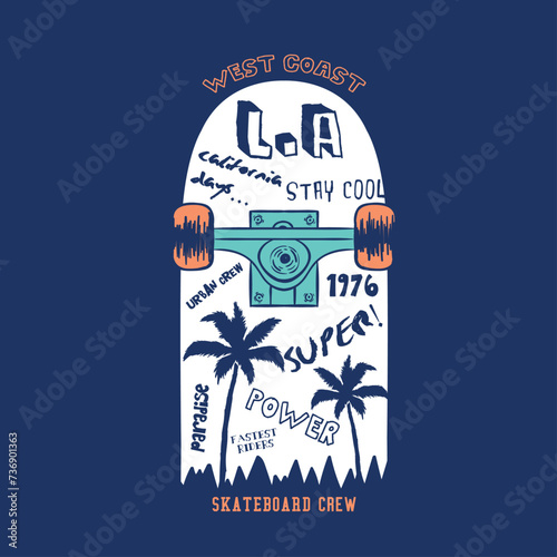 tee print design with broken skateboard drawing  as vector