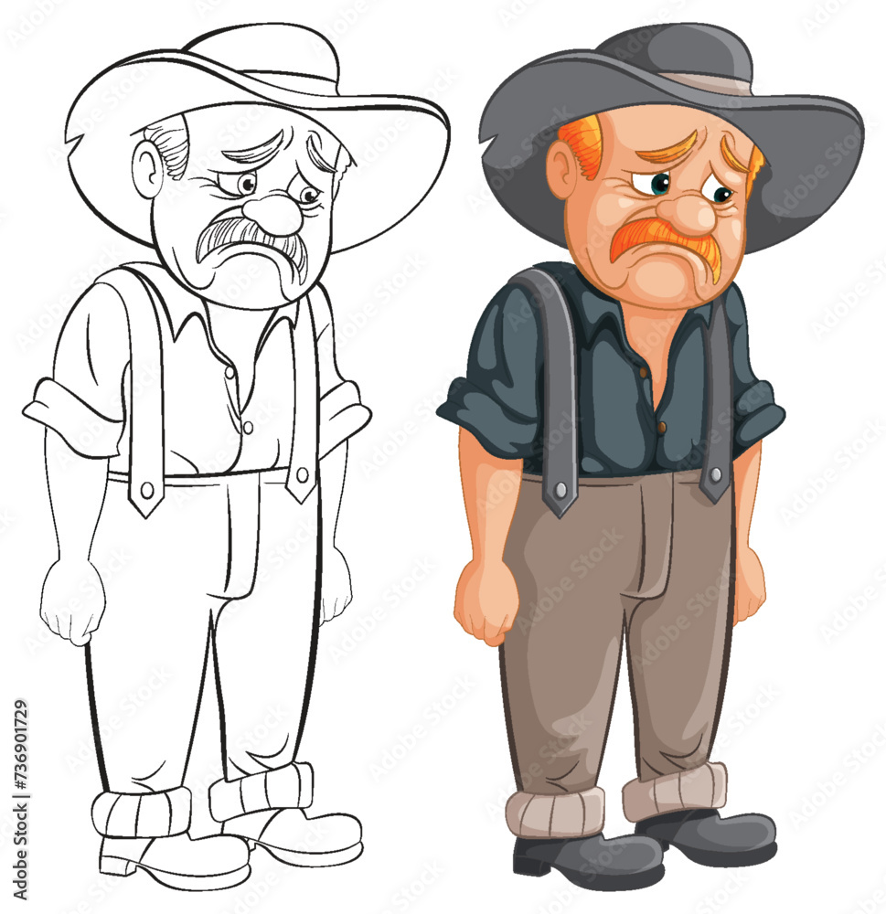 Two cartoon cowboys looking disappointed and upset. Two cartoon cowboys looking disappointed and upset.