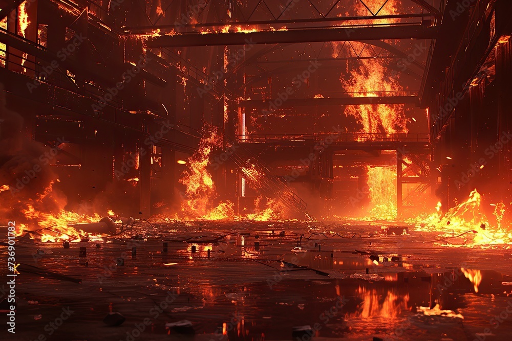 hell like heat and flames at steel mill. hell like heat and flames at steel mill.